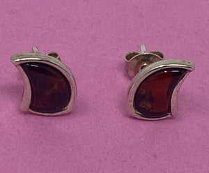Silver and Amber Stud Earrings