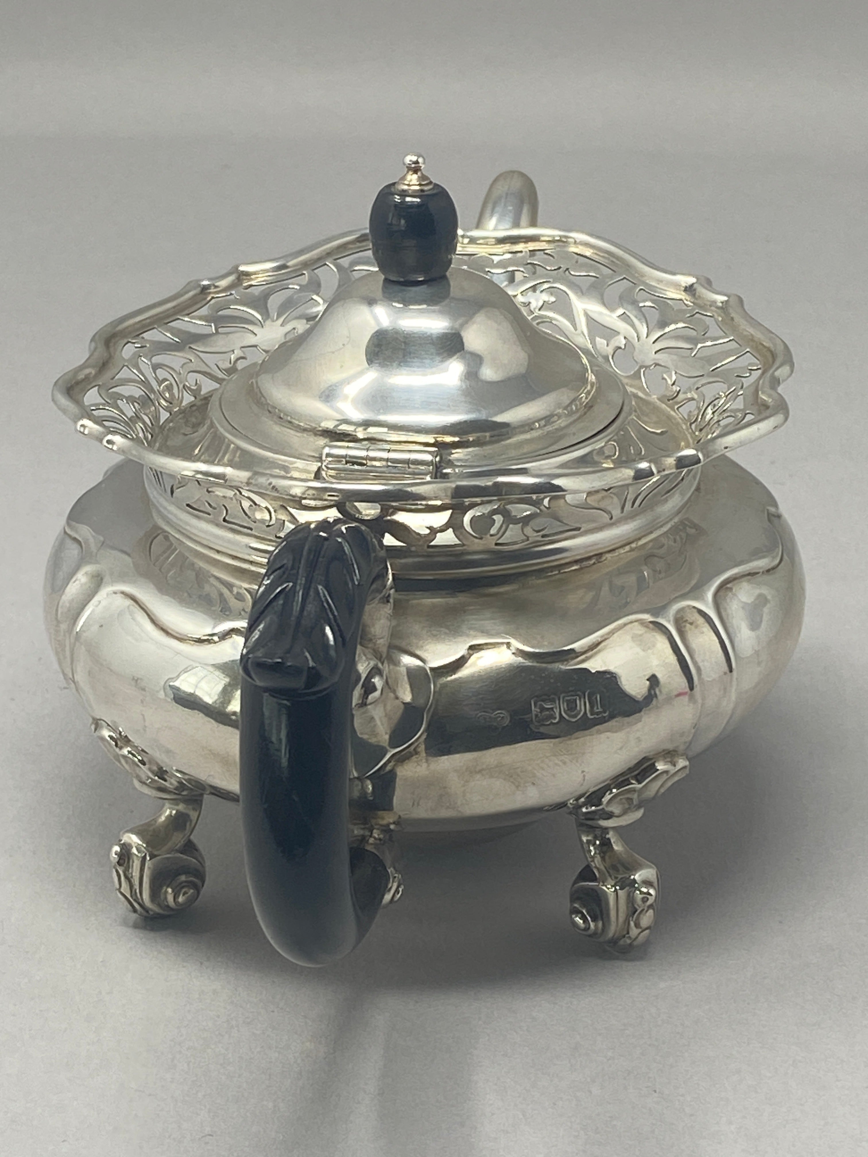 Antique Silver Tea Pot - Pierced Border