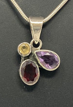 Load image into Gallery viewer, Amethyst, Citrine and Garnet Cluster on Snake Chain
