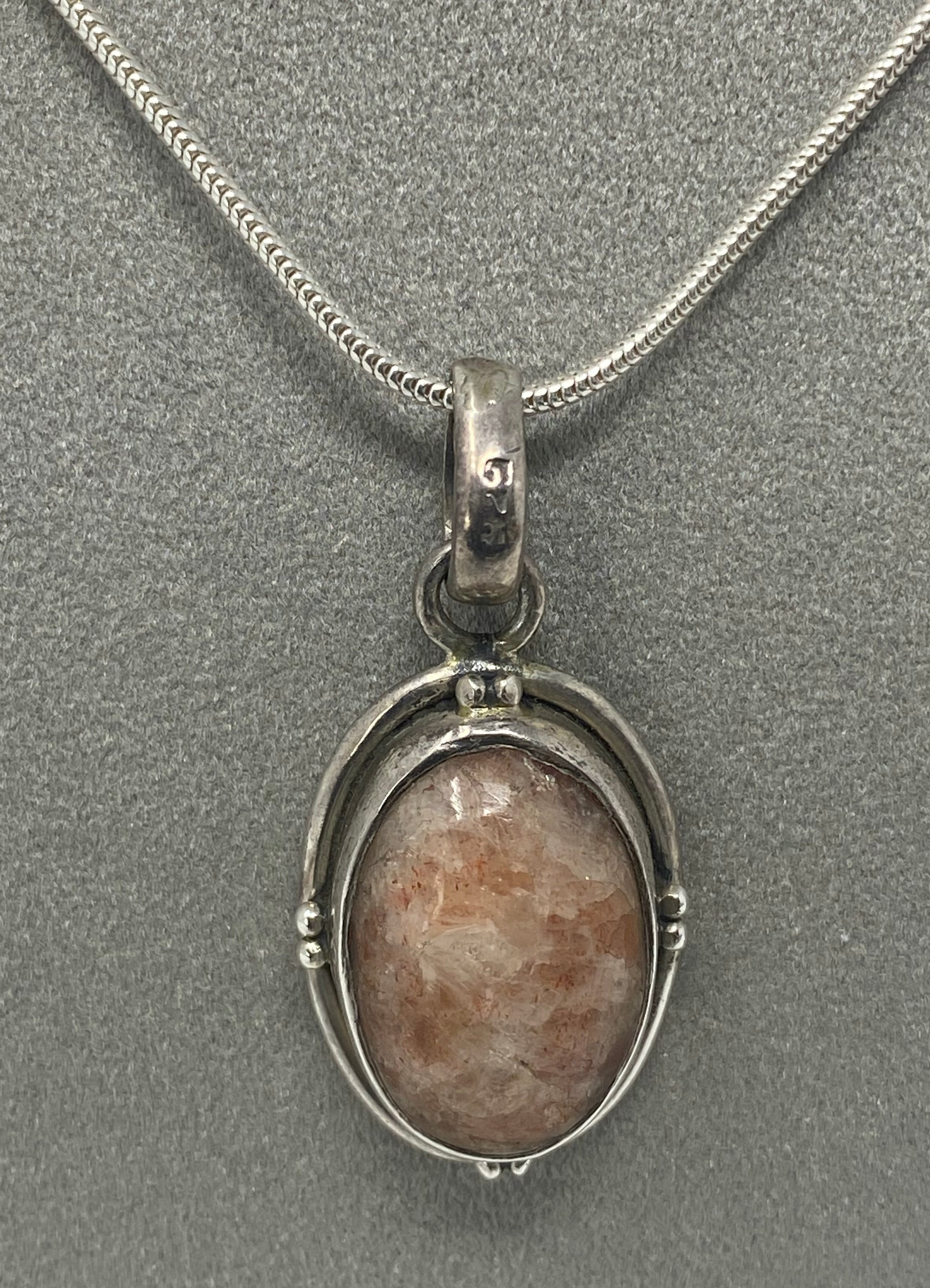 Silver and Oval Jasper Stone Necklace on Silver Chain