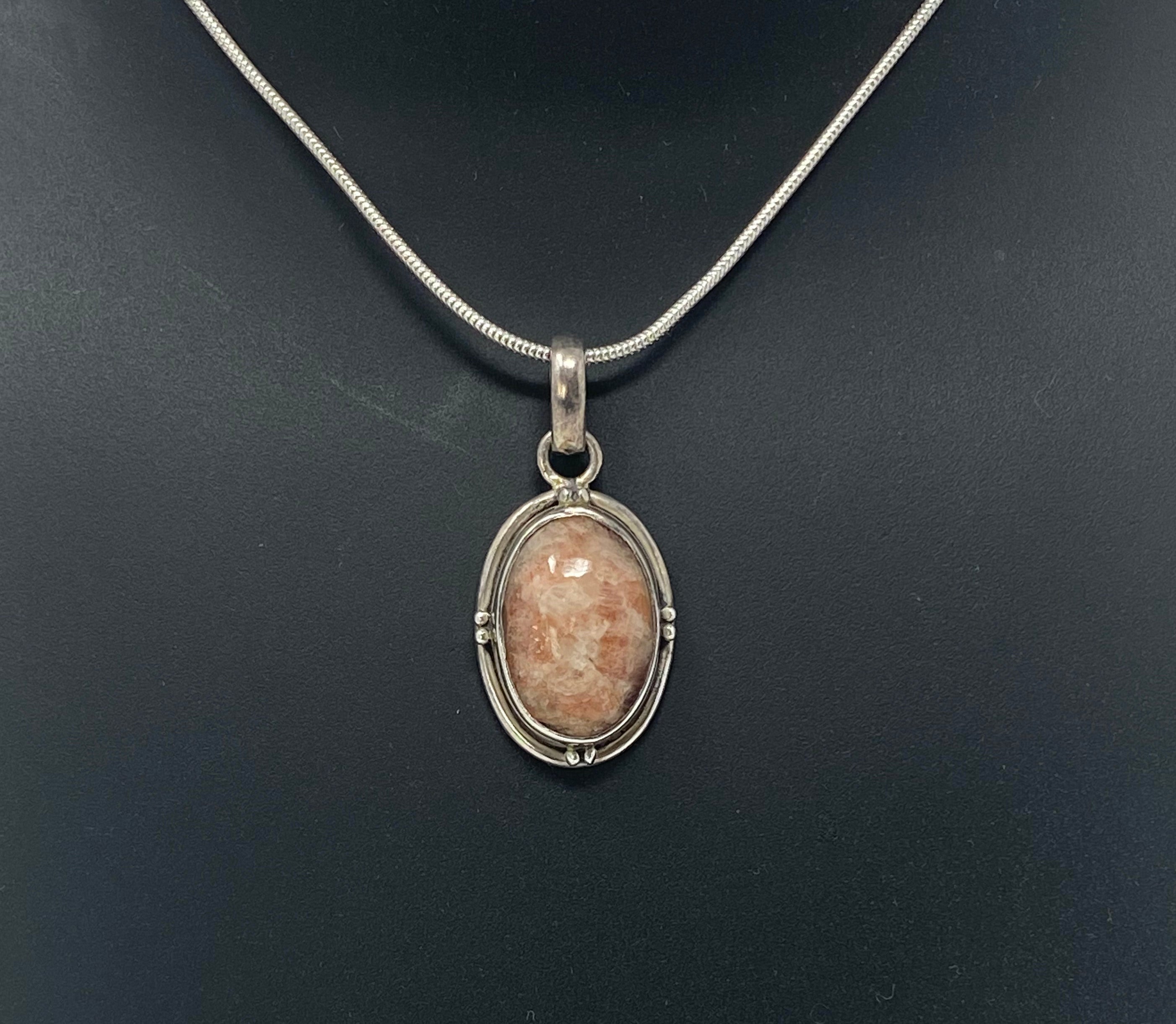 Silver and Oval Jasper Stone Necklace on Silver Chain