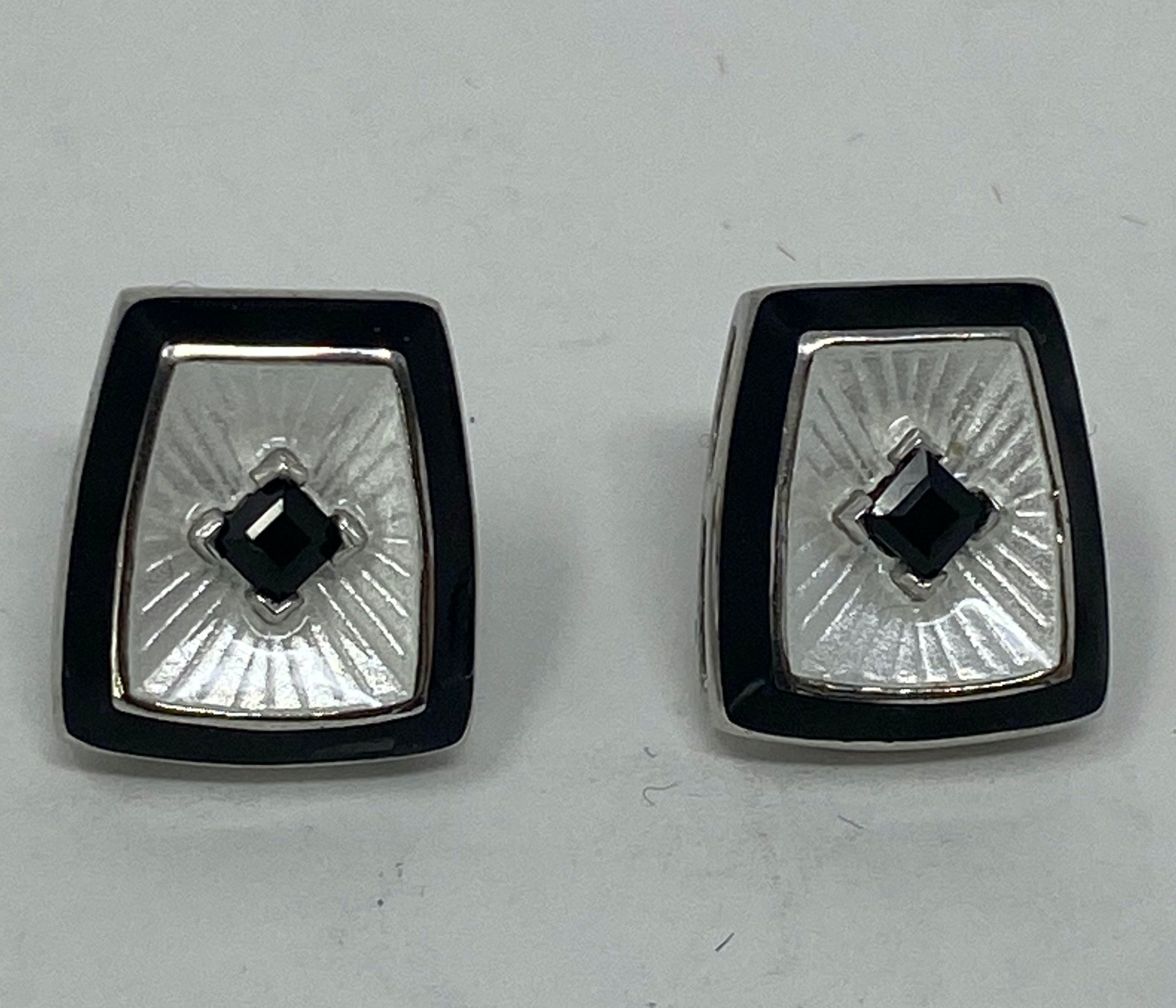 Art Deco Style Enamel and Black Onyx Stud Earrings