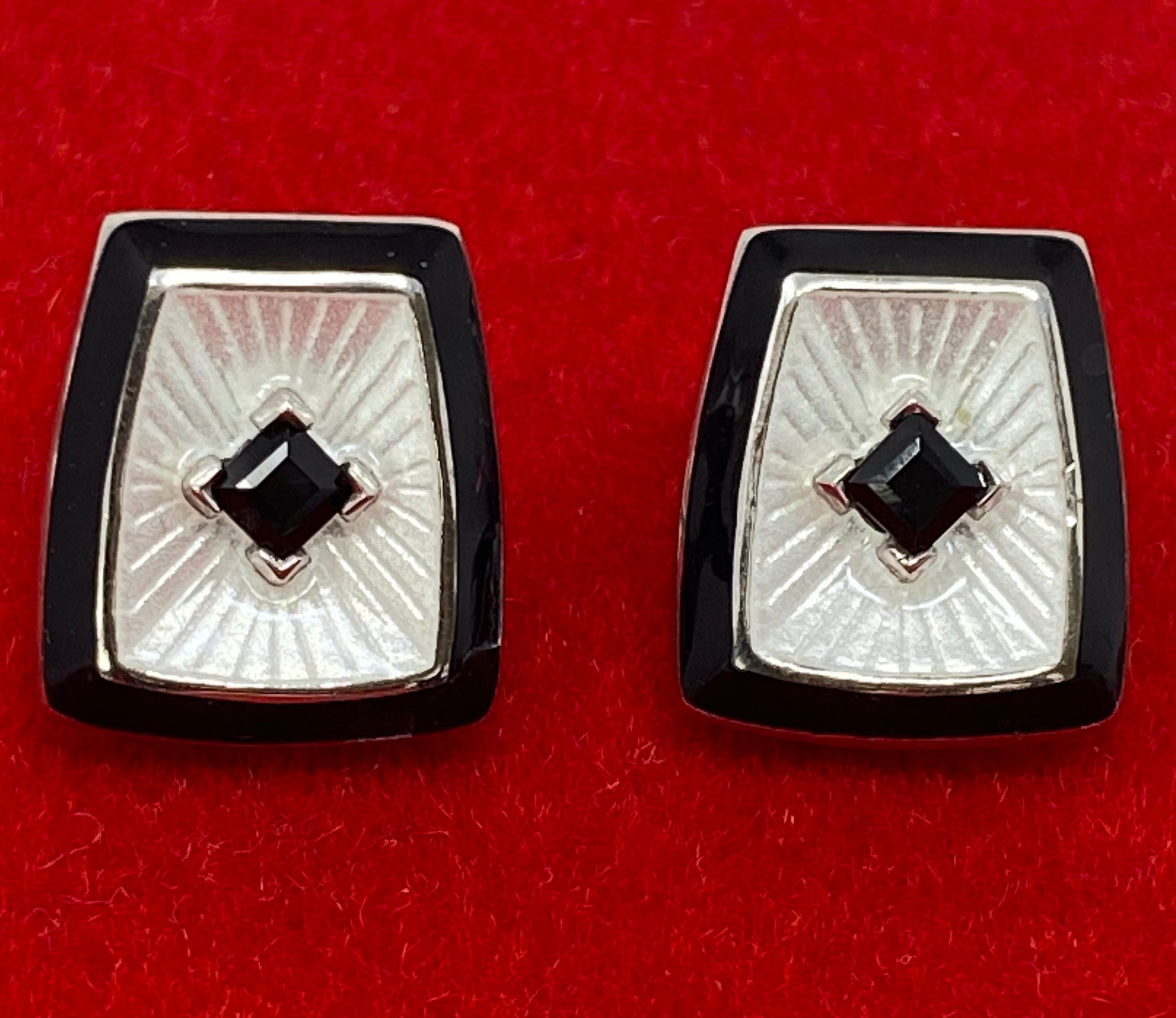 Art Deco Style Enamel and Black Onyx Stud Earrings