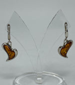 Load image into Gallery viewer, Silver and Amber Heart Earrings
