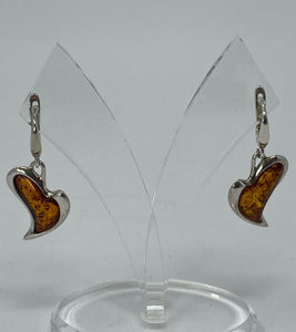 Silver and Amber Heart Earrings