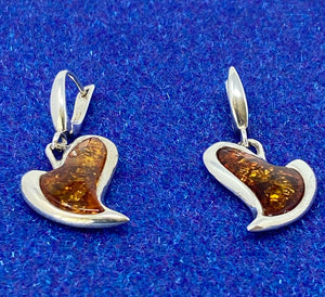 Silver and Amber Heart Earrings