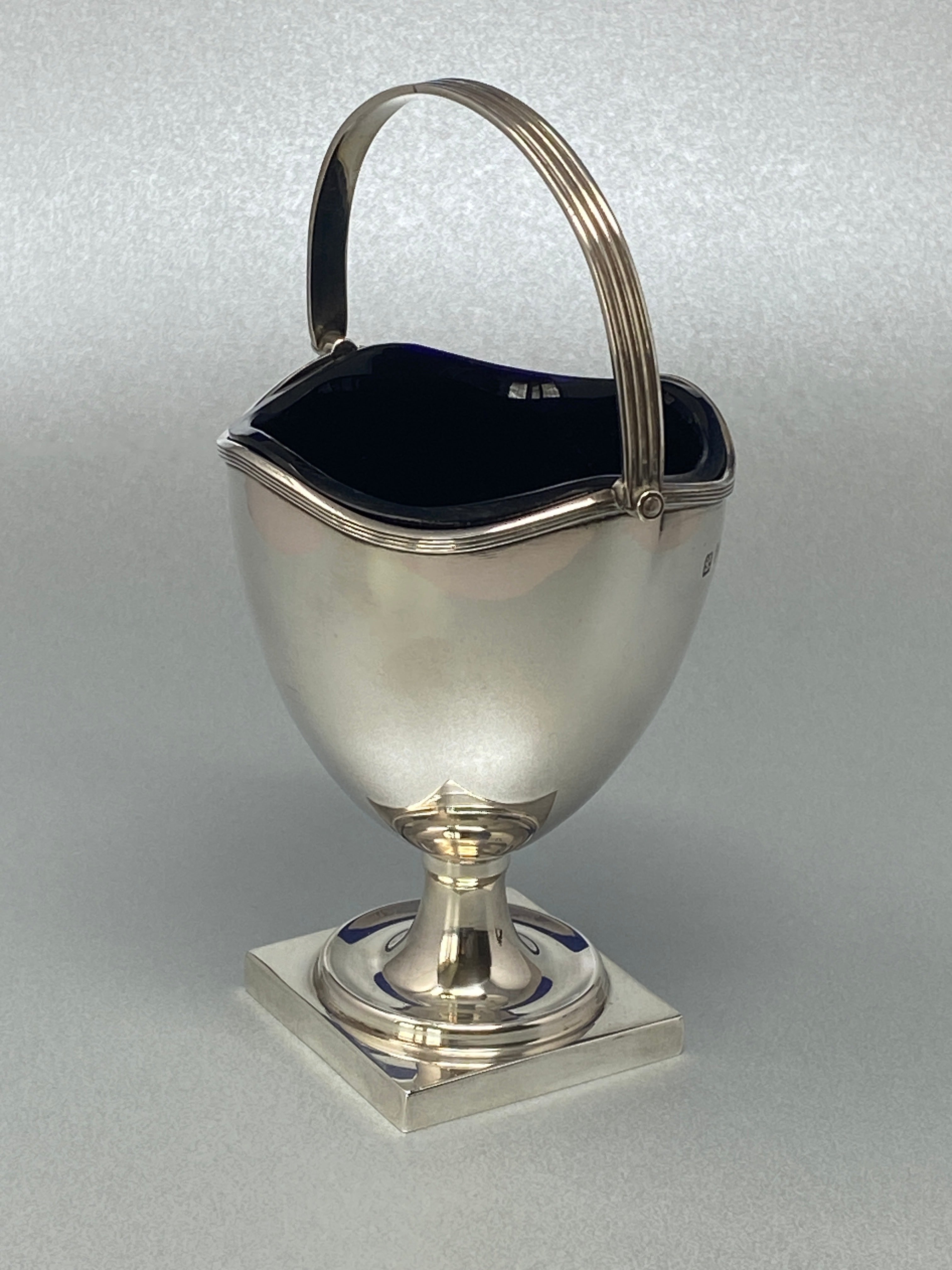 Silver Swing Handled Basket with Bristol Blue Glass Liner