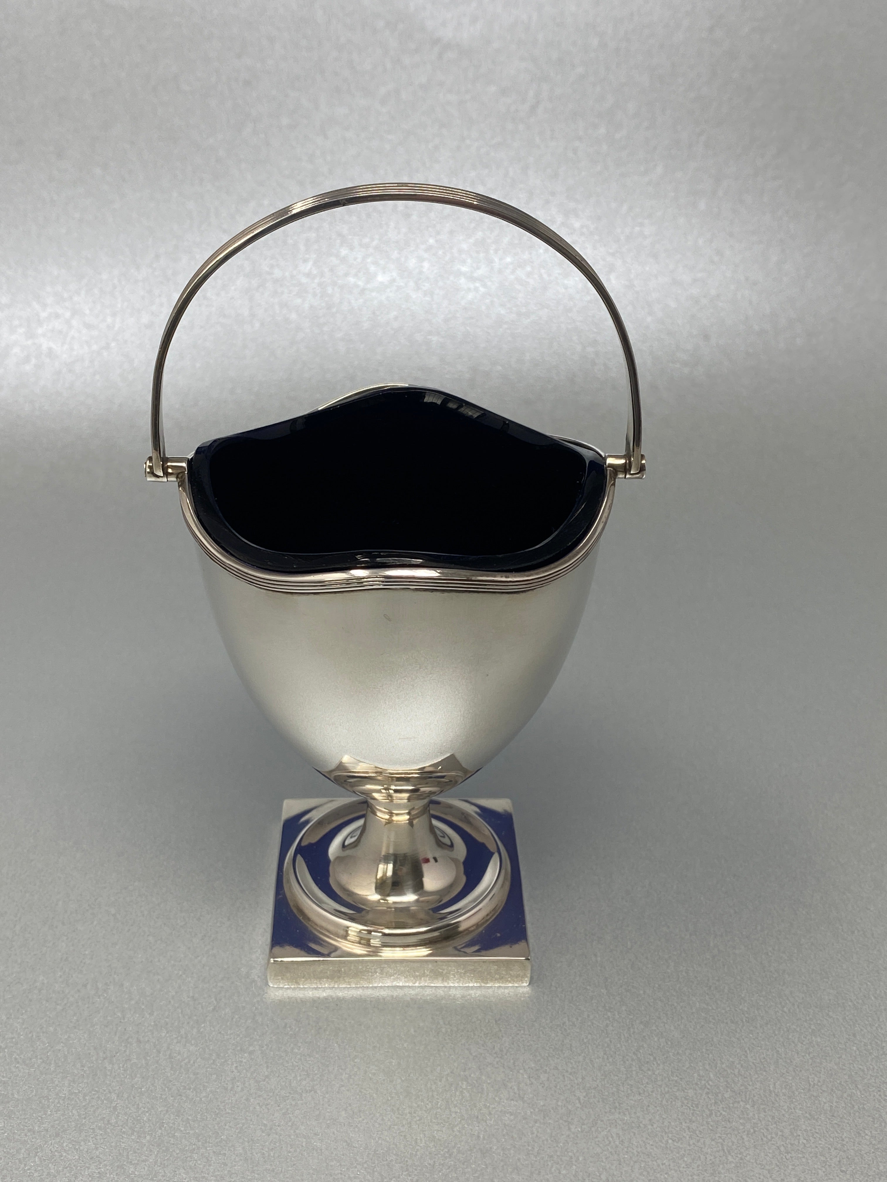 Silver Swing Handled Basket with Bristol Blue Glass Liner