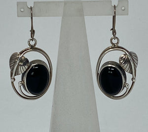 Black Onyx and Silver Leaf Earrings