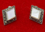 Load image into Gallery viewer, Marcasite and Mother of Pearl Stud Earrings
