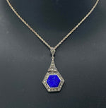 Load image into Gallery viewer, Lapis and Marcasite Pendant on Silver Chain
