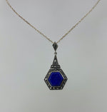 Load image into Gallery viewer, Lapis and Marcasite Pendant on Silver Chain
