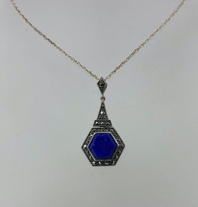 Lapis and Marcasite Pendant on Silver Chain