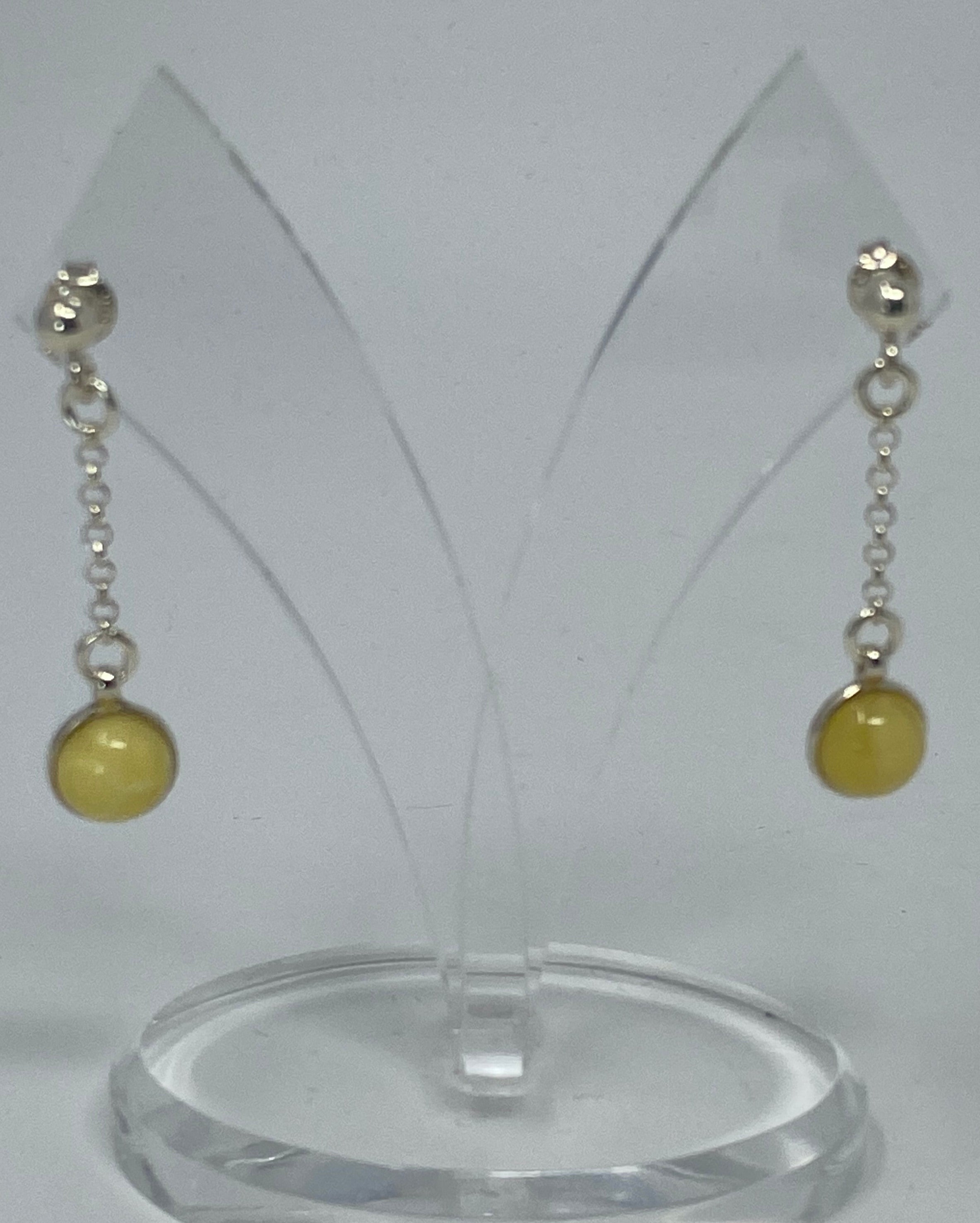 Natural Milky Amber Chain Drop Earrings