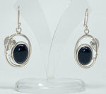 Load image into Gallery viewer, Black Onyx and Silver Leaf Earrings
