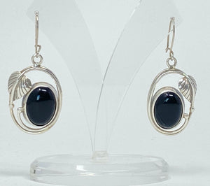 Black Onyx and Silver Leaf Earrings