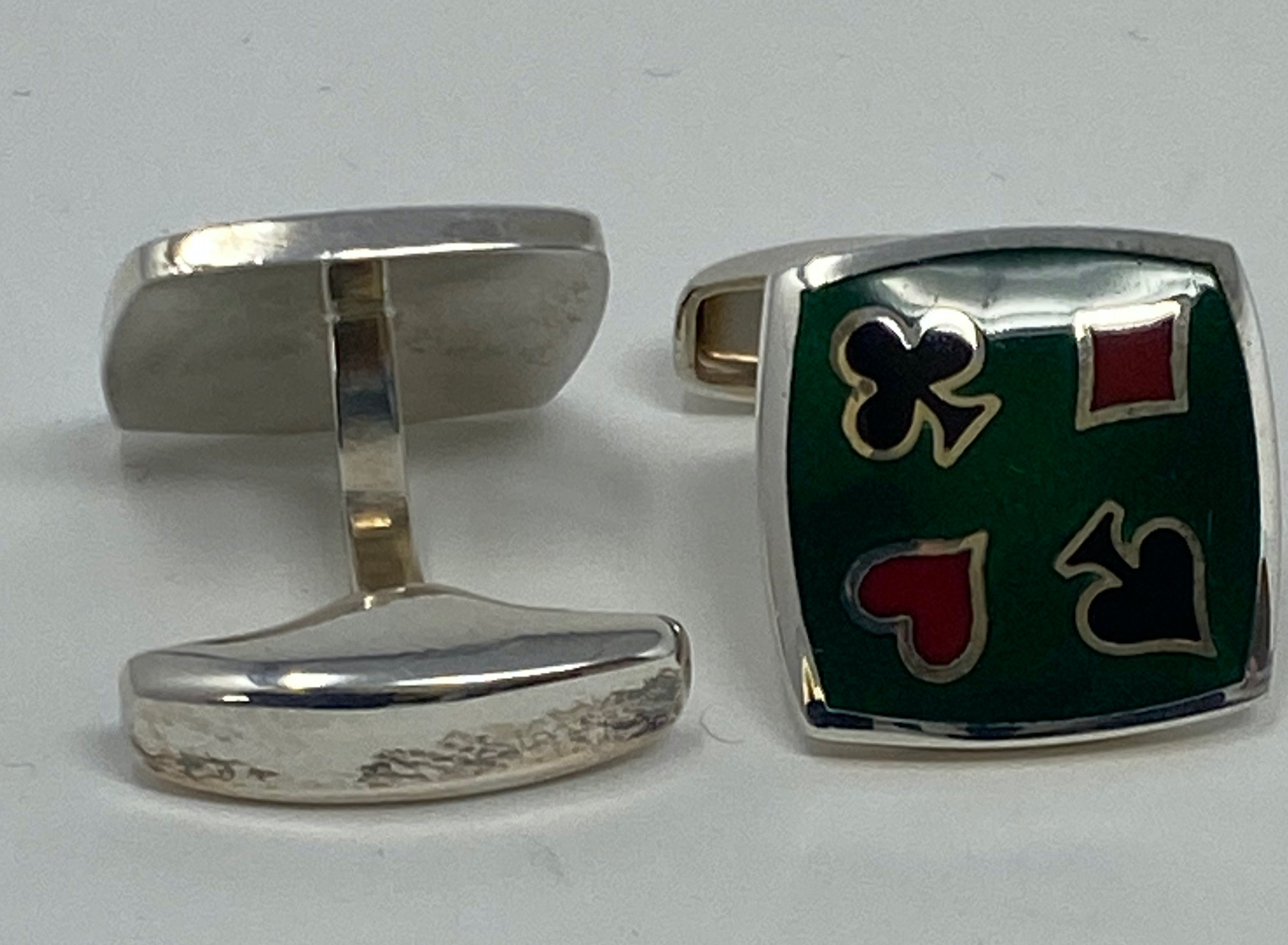 Silver and Enamel Playing Card Suits Cufflinks