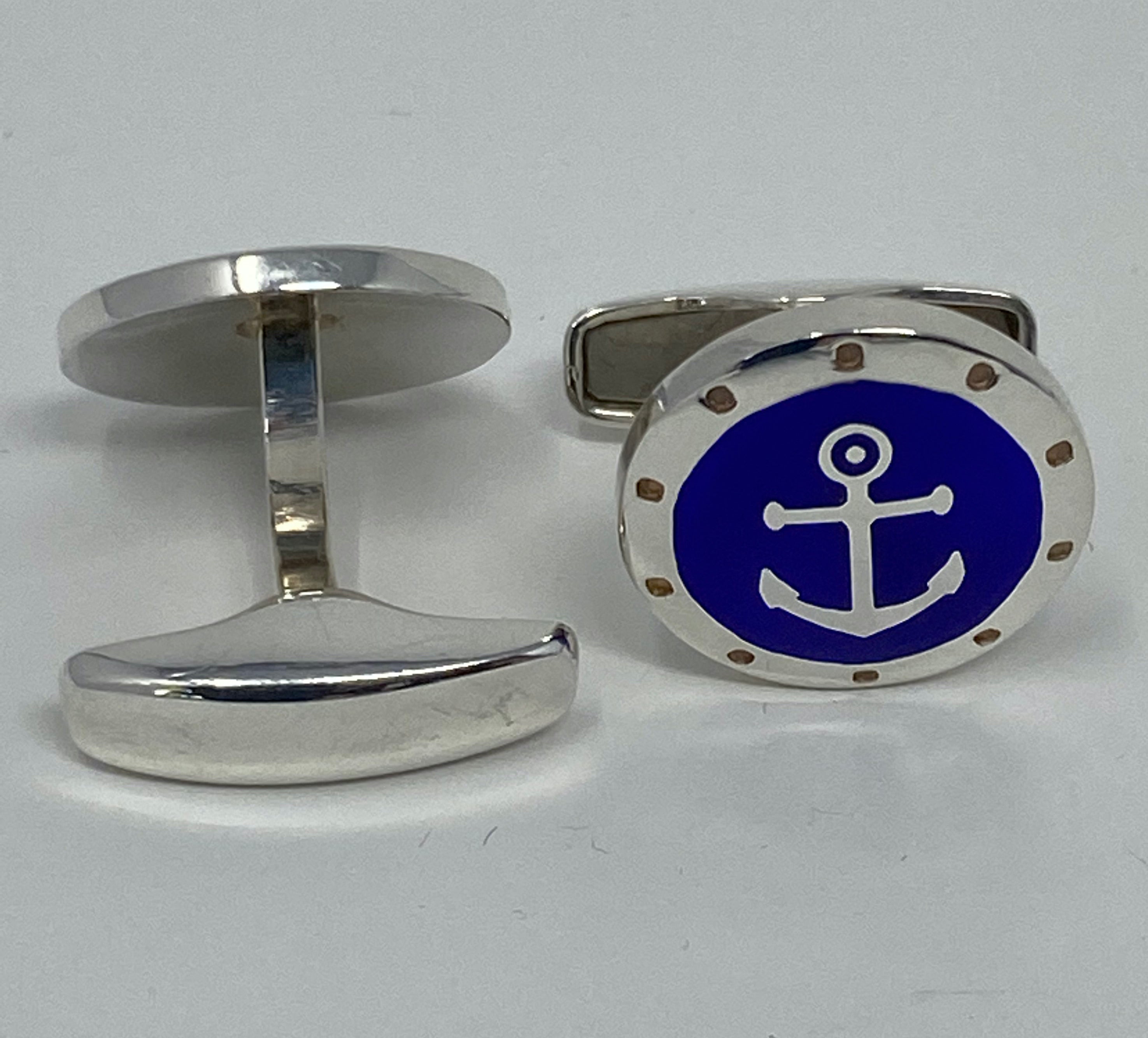 Silver and Enamel Anchor Design Cufflinks