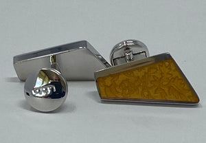 Amber colour and Silver Cufflinks