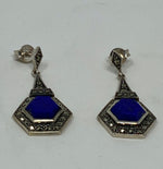 Load image into Gallery viewer, Lapis and Marcasite Drop Earrings
