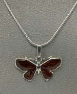 Load image into Gallery viewer, Silver and Amber Butterfly on Snake Chain

