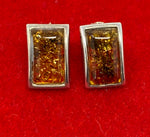 Load image into Gallery viewer, Amber and Silver Oblong Earrings
