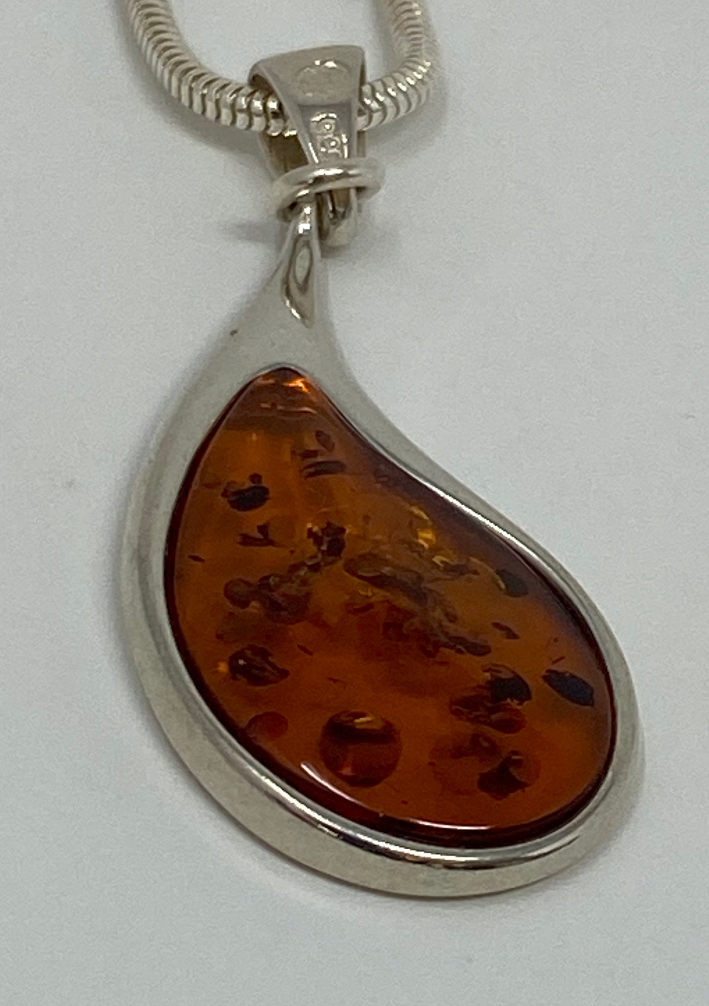 Amber Tear Shaped Pendant on Snake Chain