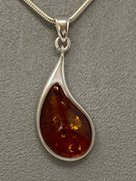 Load image into Gallery viewer, Amber Tear Shaped Pendant on Snake Chain
