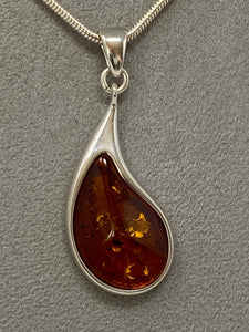 Amber Tear Shaped Pendant on Snake Chain