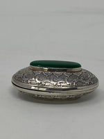 Load image into Gallery viewer, Silver Decorated Pill Box with Green Stone
