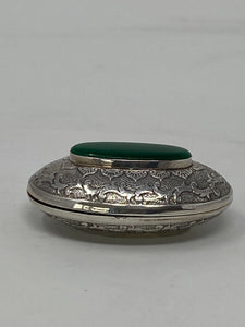 Silver Decorated Pill Box with Green Stone