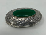 Load image into Gallery viewer, Sterling Silver Decorated Pill Box with Green Stone
