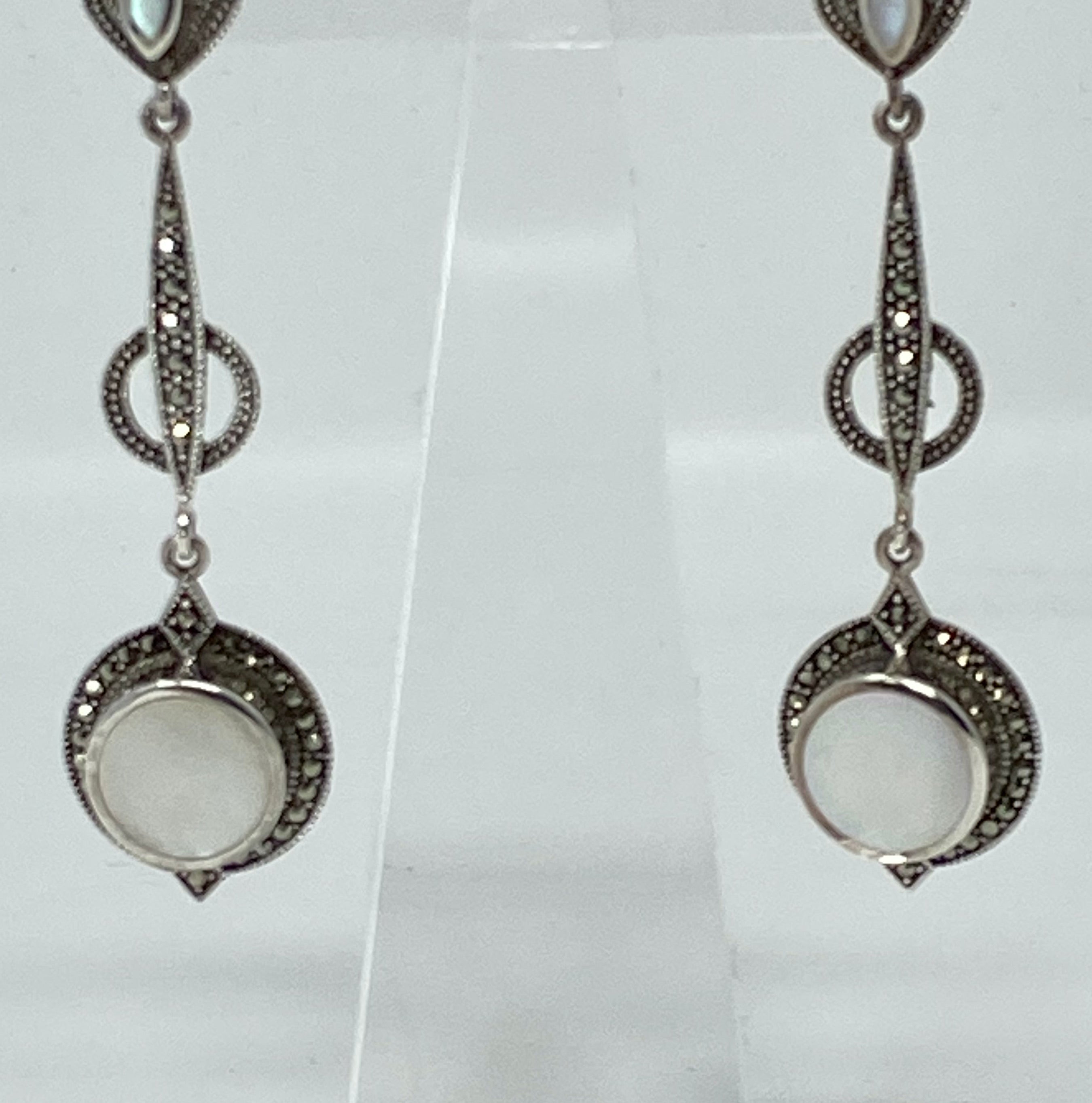 Silver, Marcasite and Mother of Pearl Earrings