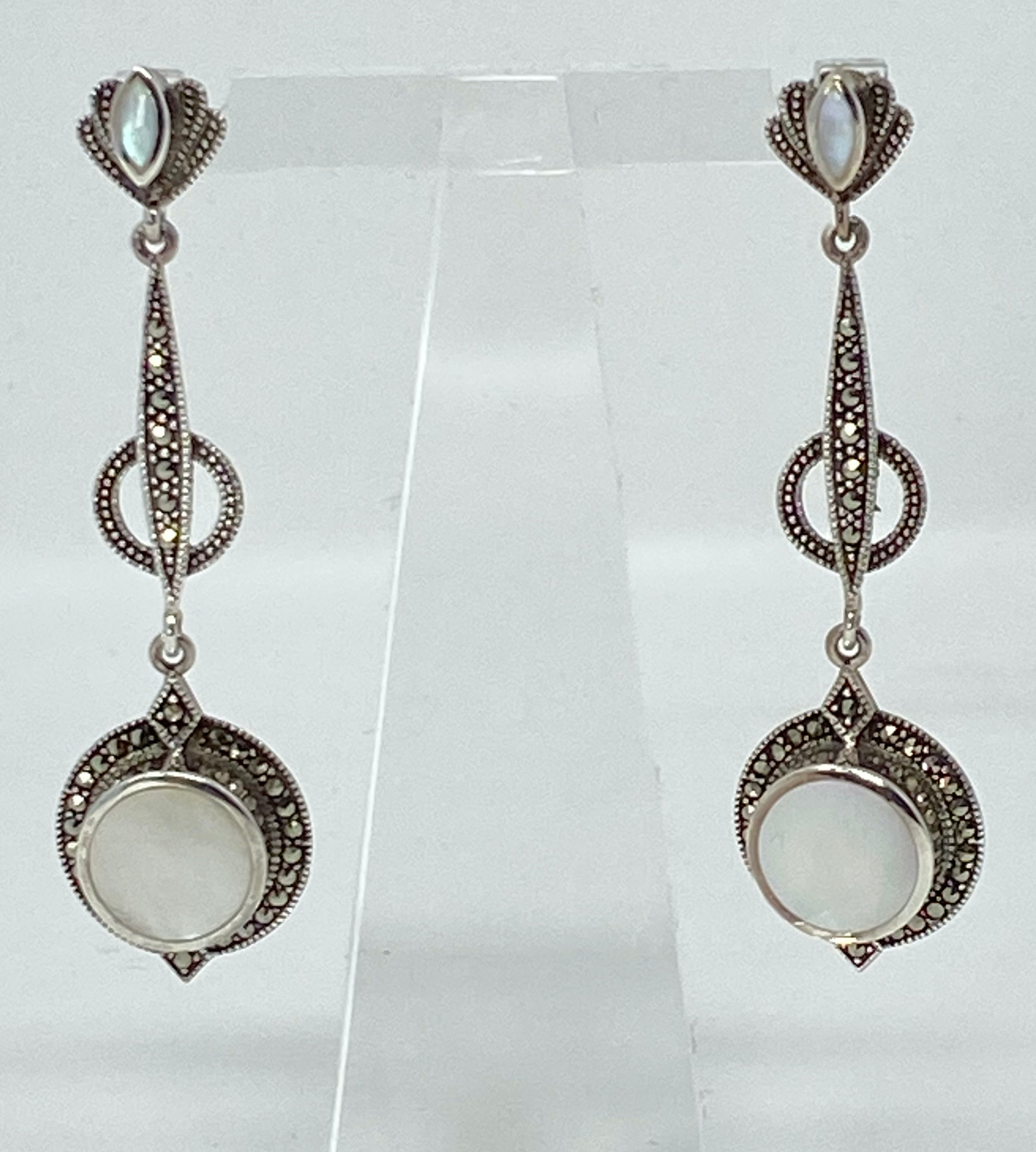 Silver, Marcasite and Mother of Pearl Earrings
