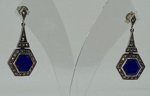 Lapis and Marcasite Drop Earrings