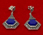 Load image into Gallery viewer, Lapis and Marcasite Drop Earrings
