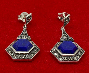 Lapis and Marcasite Drop Earrings