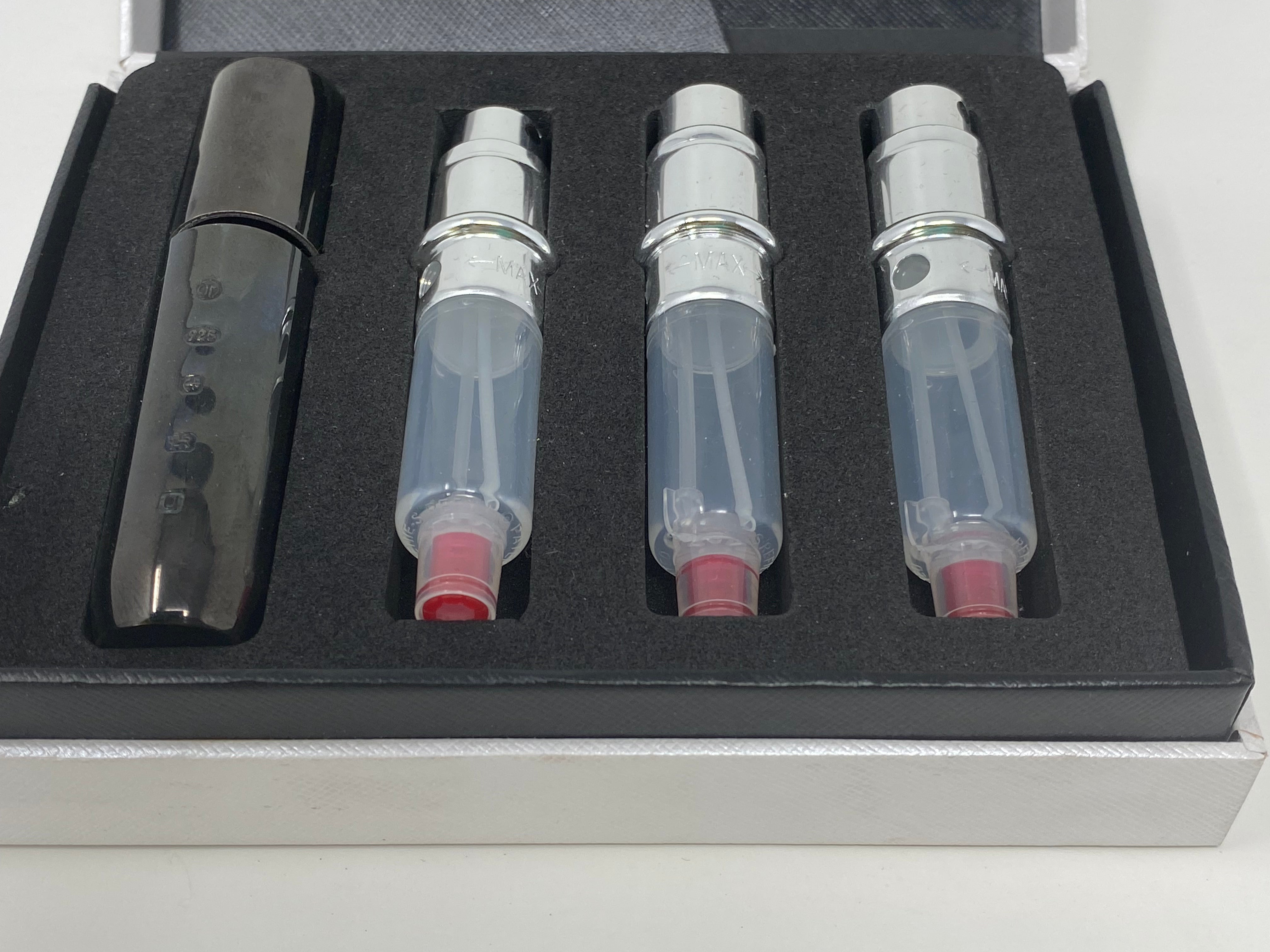Blackened Silver Perfume/Aftershave Bottle Refill Atomiser set