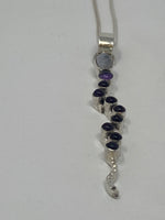 Load image into Gallery viewer, Moonstone &amp; Amethyst Pendant on Silver Snake Chain
