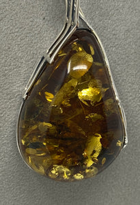 Large Amber Pear Shaped Pendant on Snake Chain