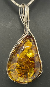 Large Amber Pear Shaped Pendant on Snake Chain