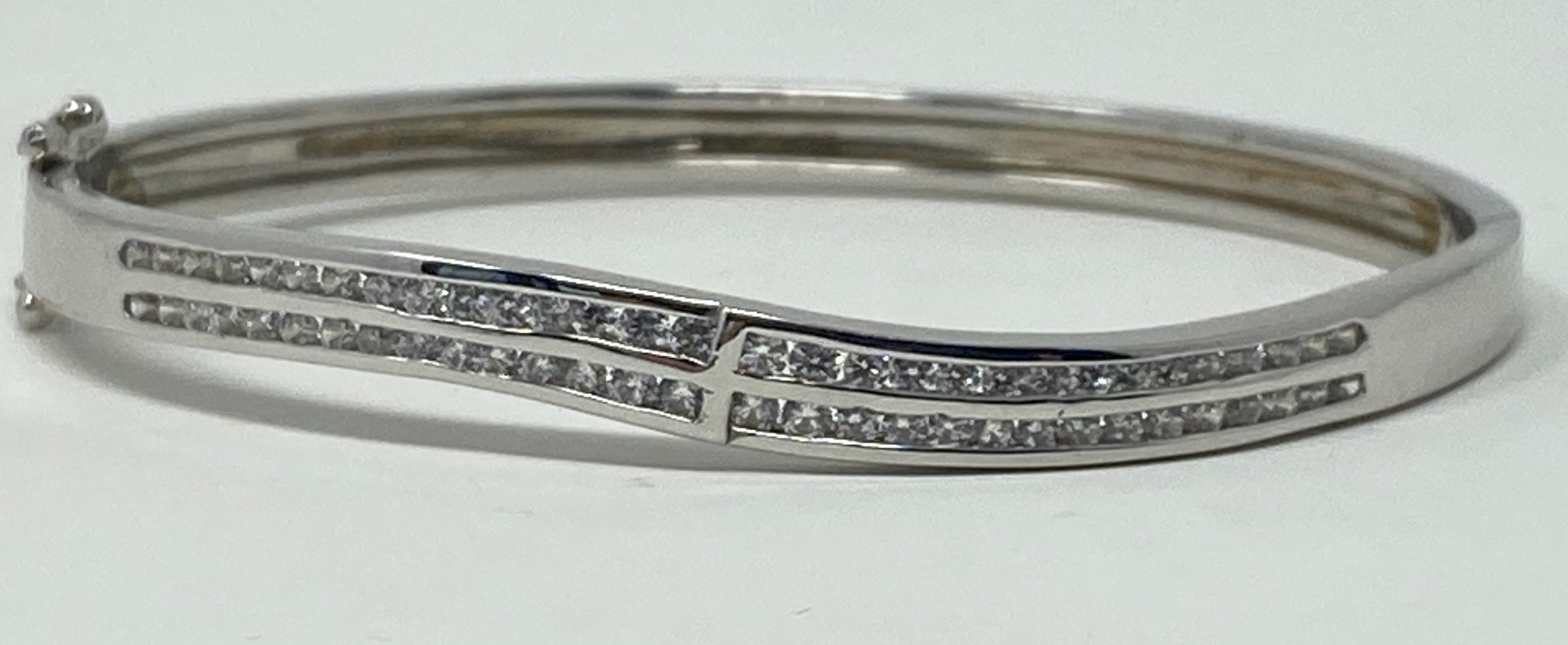 Silver Bangle with double row CZ stones