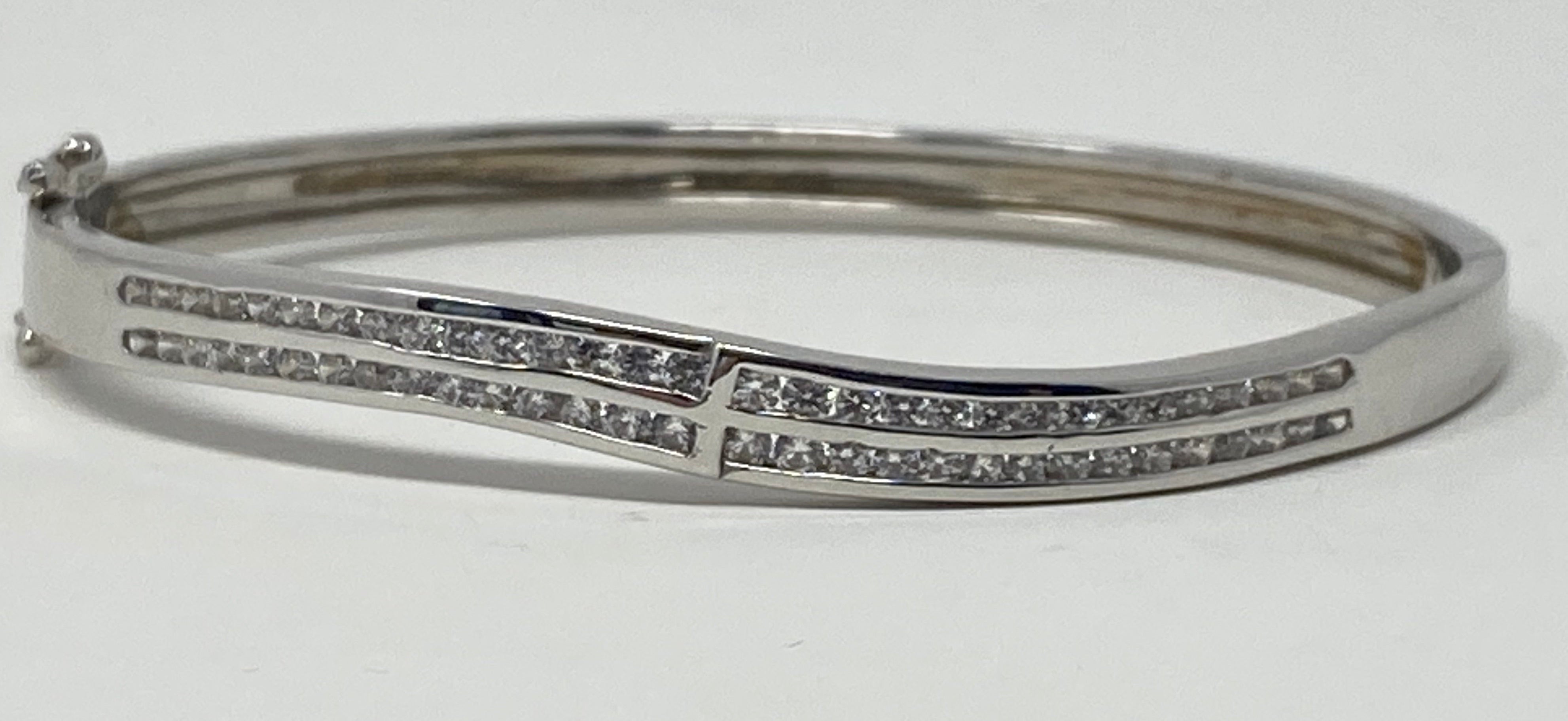 Silver Bangle with double row CZ stones