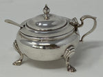 Load image into Gallery viewer, Round Silver Plated Mustard Pot  and Spoon with Blue Glass Liner
