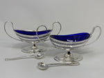 Load image into Gallery viewer, Pair of Victorian Silver Plated Salts with Blue Glass Liners and Spoons
