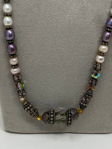 Vintage Silver, Pearl and Swarovski Bead Necklace