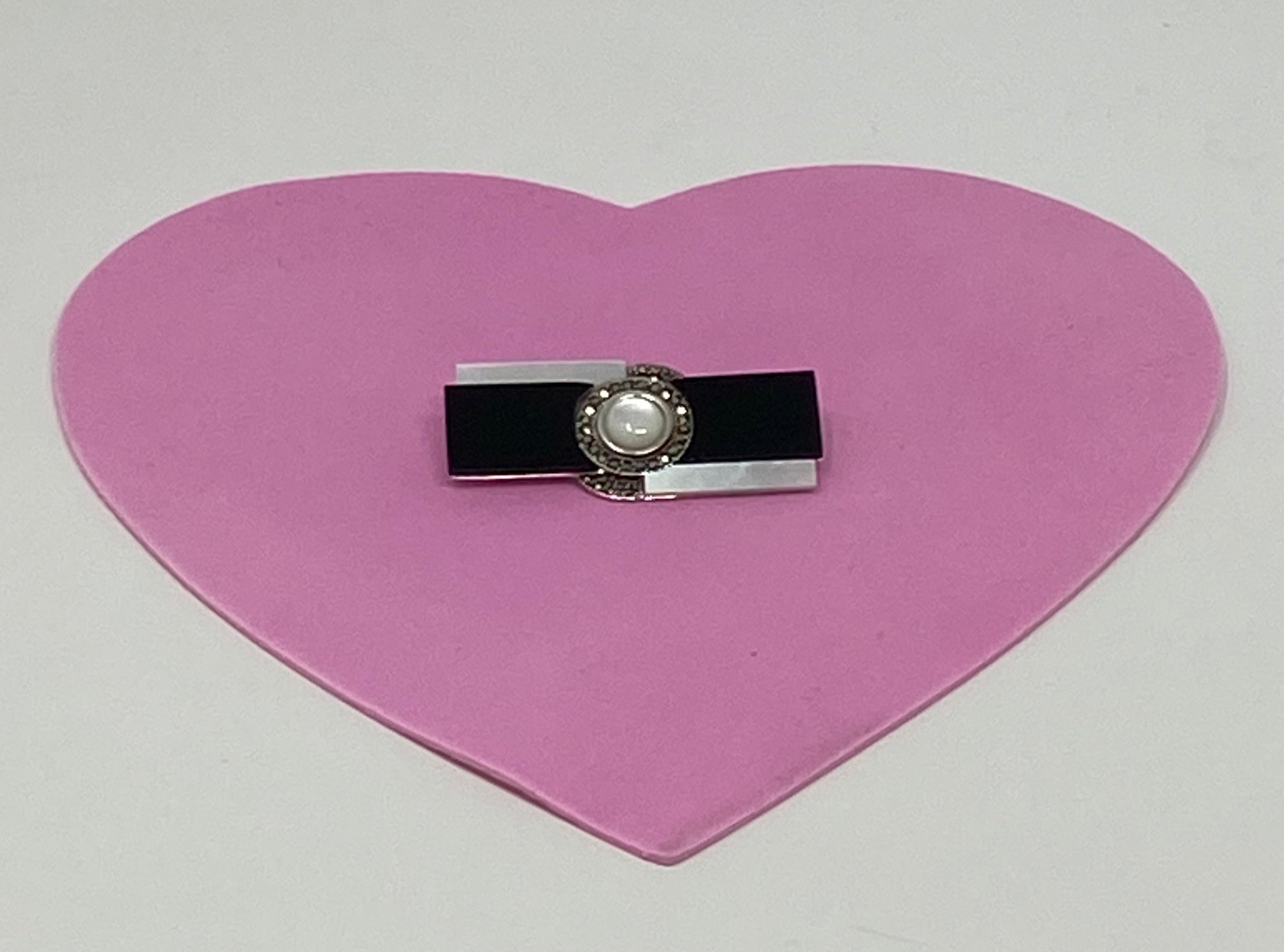 Silver, Black Onyx, Mother of Pearl and Marcasite Art Deco Style Brooch