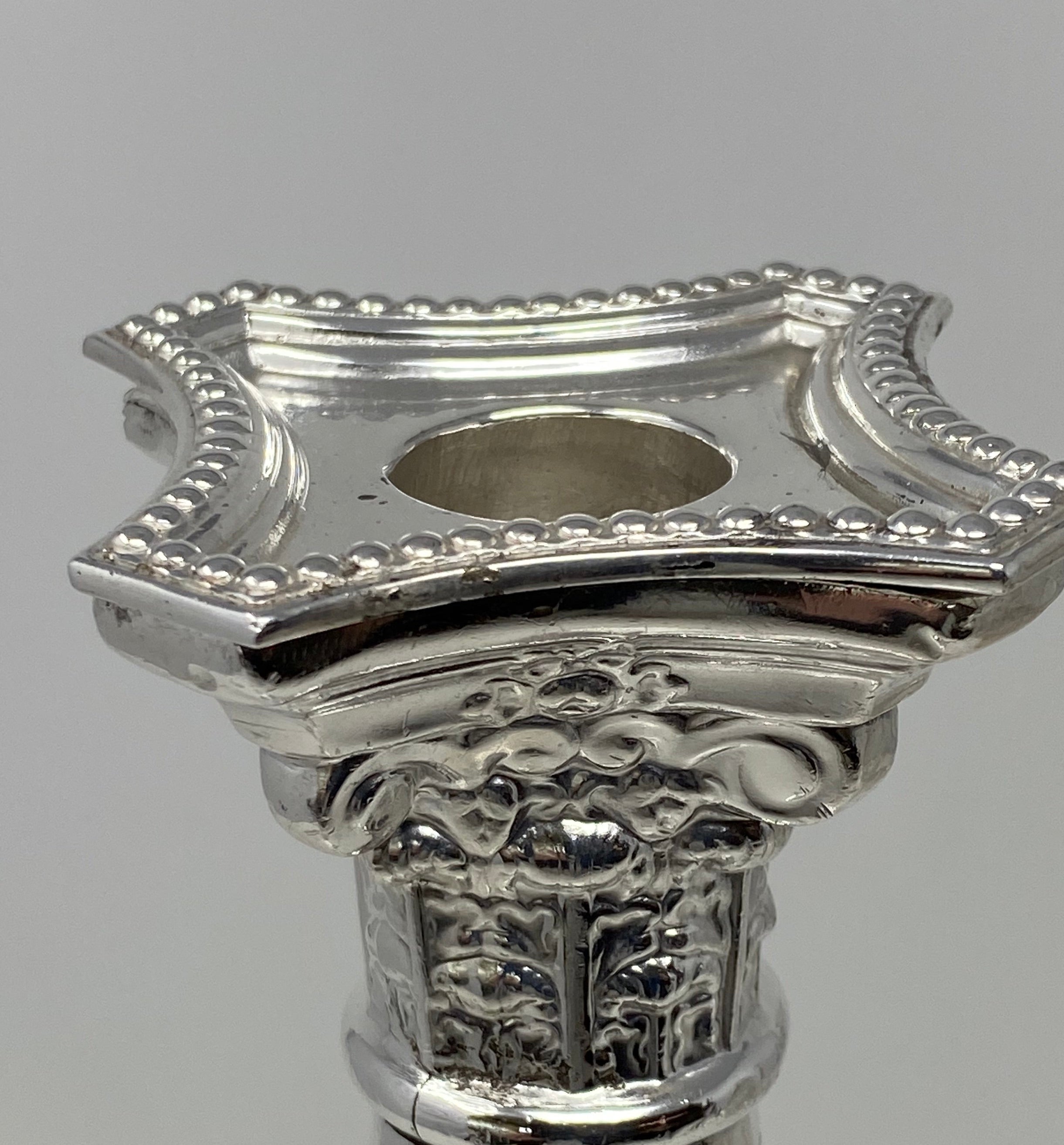Set of 4 Silver Plated Corinthian Column Candlesticks
