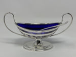 Load image into Gallery viewer, Pair of Victorian Silver Plated Salts with Blue Glass Liners and Spoons
