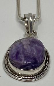 Silver and Charoite Necklace on Silver Chain
